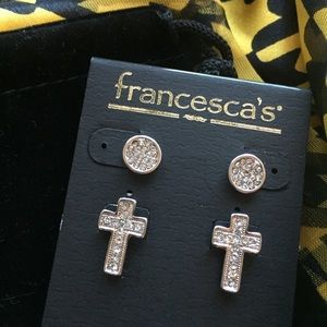 💫Two Pair Francesca’s Pave Crystal Post Earrings